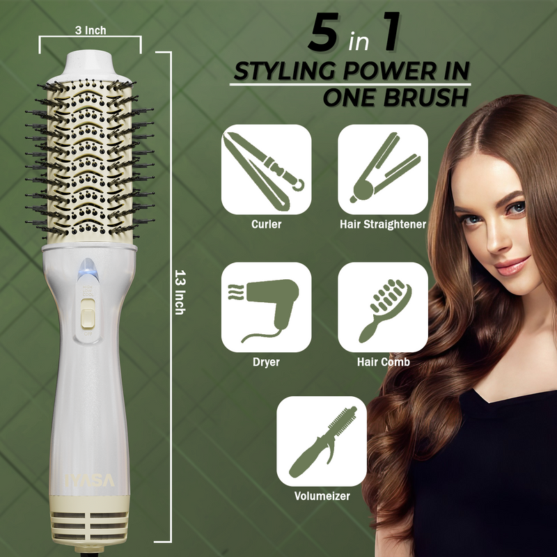 Blowout Hot Air Hair Dryer Brush - White & Gold