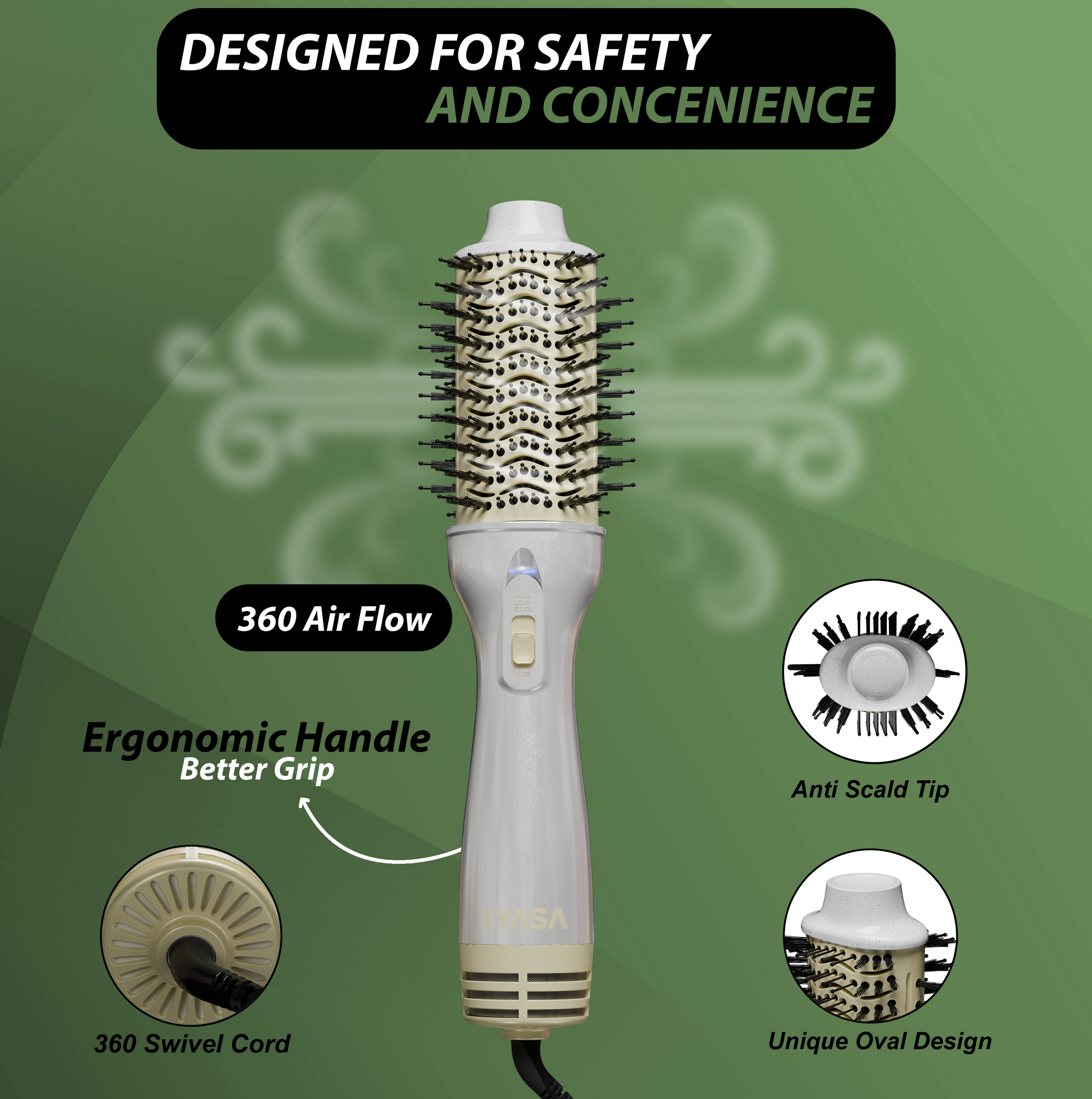 Blowout Hot Air Hair Dryer Brush - White & Gold